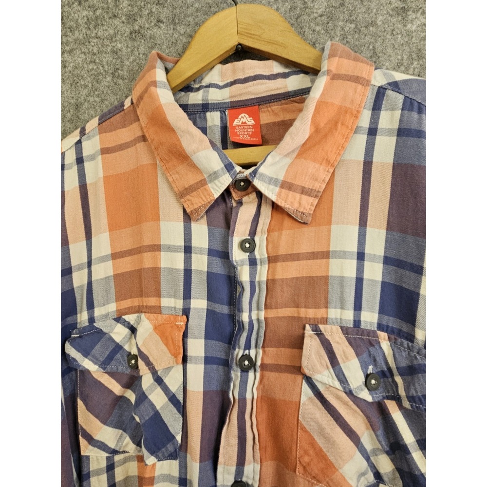EMS Eastern Mountain Sports Men's 2XL Shirt‎ Flap Pocket Blue Orange Check